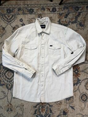 Wrangler Shirt Mens L White Solid Long Sleeve Western Pearl Snap Pockets Casual